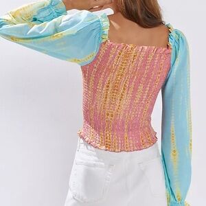 Chic Smocked Blouse with Colorful Sleeves